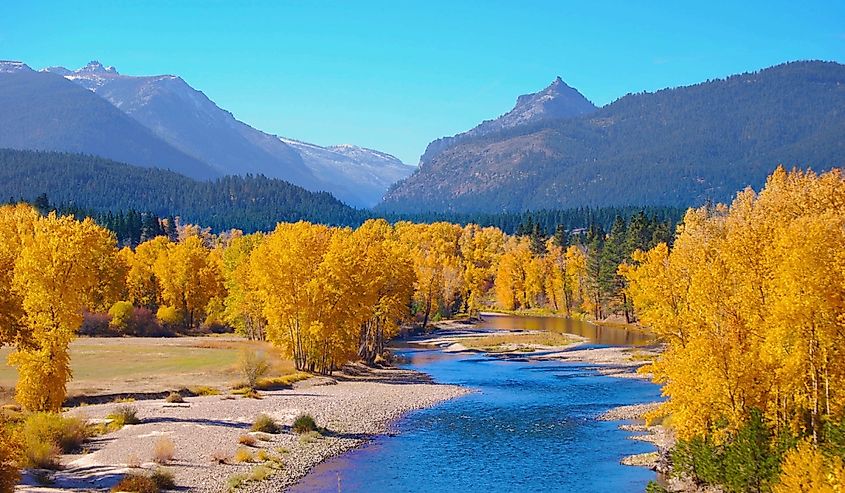 Bitterroot Mountain Range in the Rocky Mountains Beautiful Bitterroot Valley in the Autumn Jagged Peaks and canyons