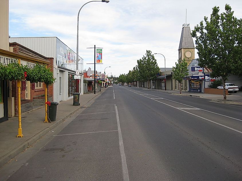 Main street (Horrocks Highway) of Clare, South Australia.