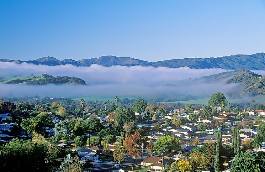 Mist covering the town of Ojai, California.