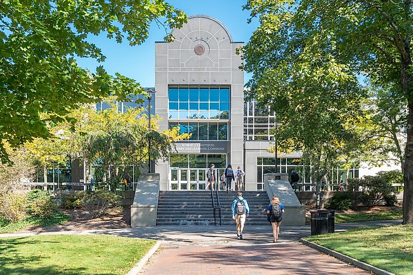 Robert L. Carothers Library and Learning Commons on the campus of the University of Rhode Island in Kingston, RI.