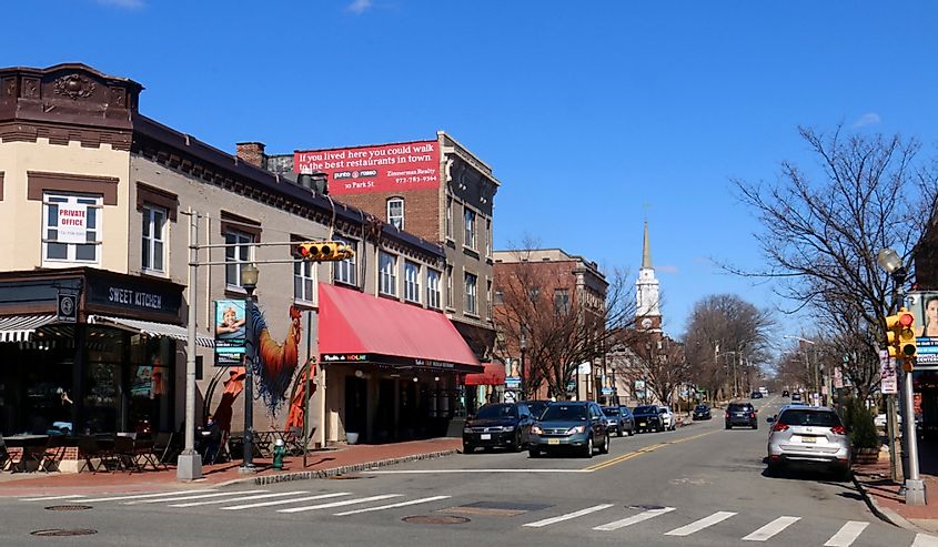 Streetscape of Park Street in downtown Montclair