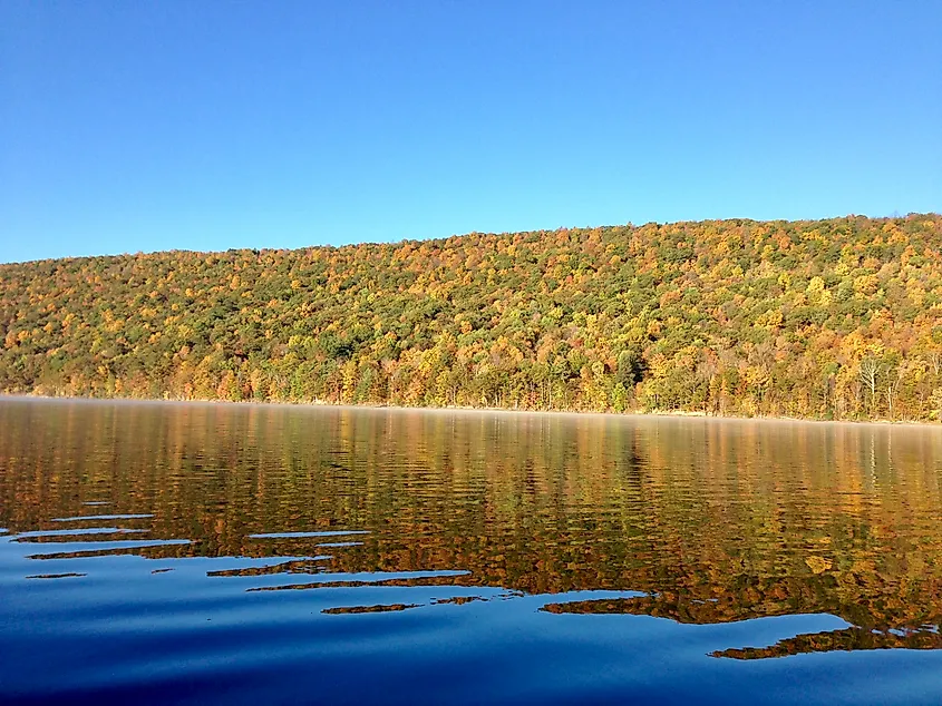 The clear, still water of Canadice Lake,
