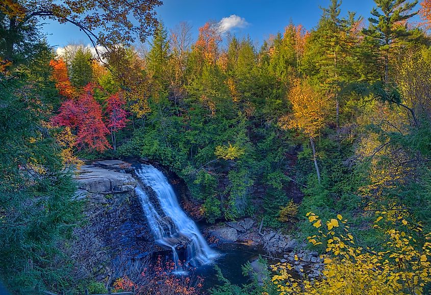 Muddy Creek Falls at Swallow Falls State Park during the Fall Season Sunset in Deep Creek Lake Region, Maryland