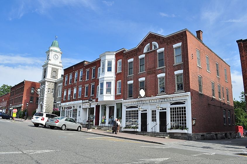 West Street with local businesses in Litchfield, Connecticut.