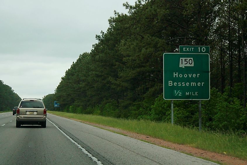 A sign designating the exit to Hoover on Interstate 459.