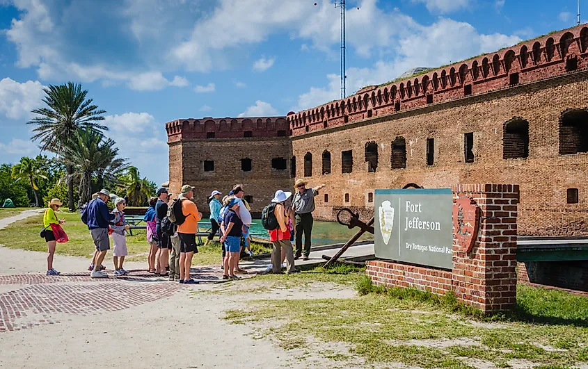 Tourists enjoying a guided tour of Fort Jefferson in the Dry Tortugas National Park, Florida
