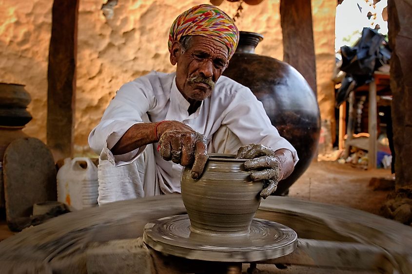 Indian potter at work in Shilpgram, Udaipur