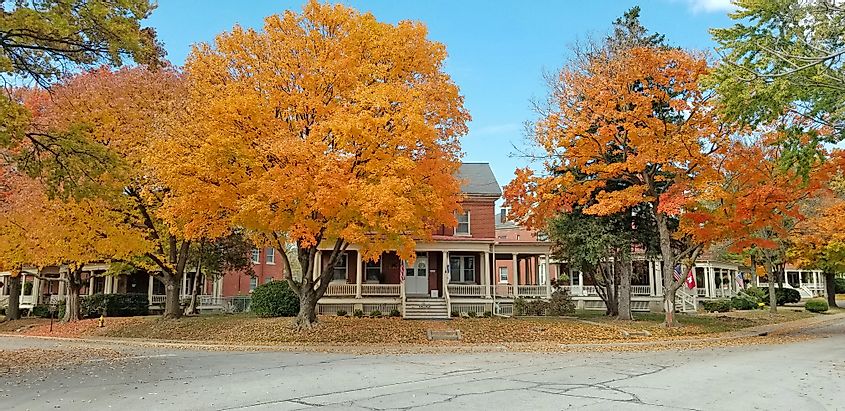 colorful orange fall foliage at Fort Leavenworth, Kansas, USA