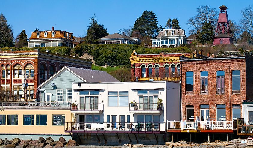 Port Townsend, Washington waterfront view of old Victorian era architecture.