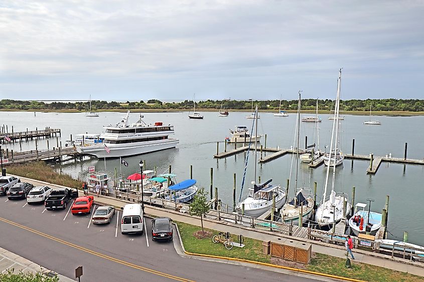 Boats in the marina on Front Street in downtown Beaufort