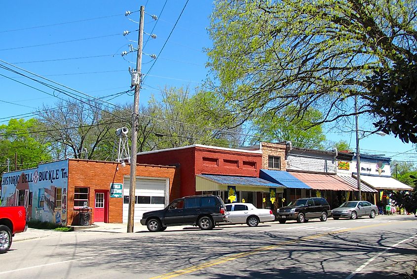 Shops along Webb Road (SR 82) in Bell Buckle, Tennessee, United States.