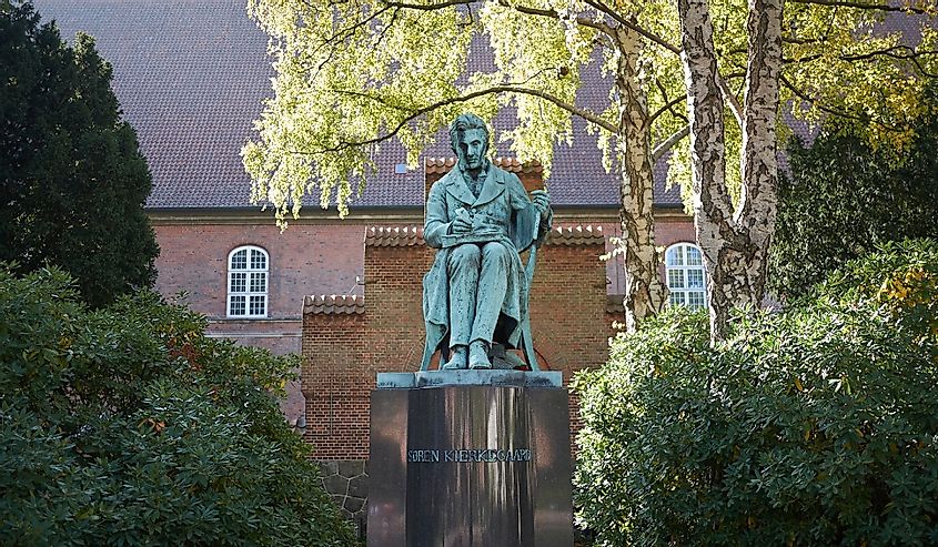 Copenhagen, Denmark - October 10, 2018:View of Søren Kierkegaard sculpture in the Biblioteks Have