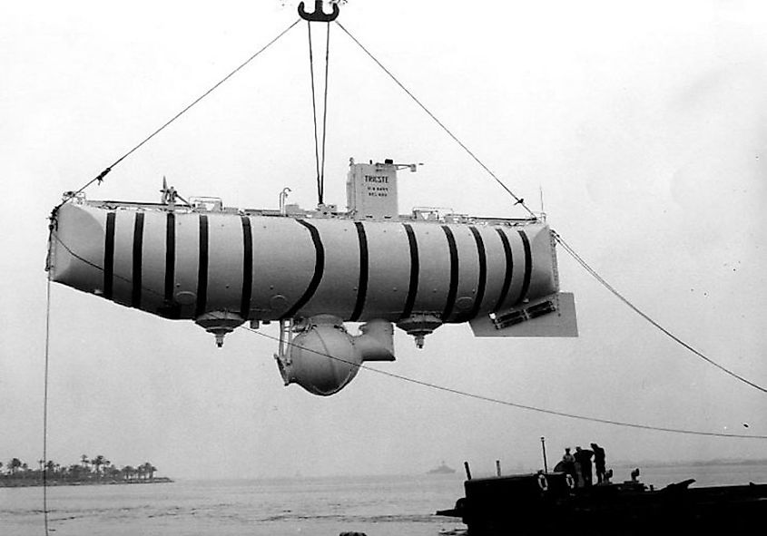 The bathyscaphe Trieste, an earlier crewed submersible built for extreme ocean depths.