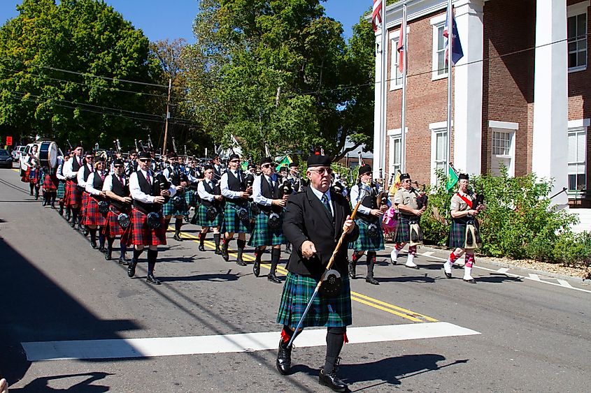 Scots-Irish Festival pipe and drum parade in Dandridge, Tennessee