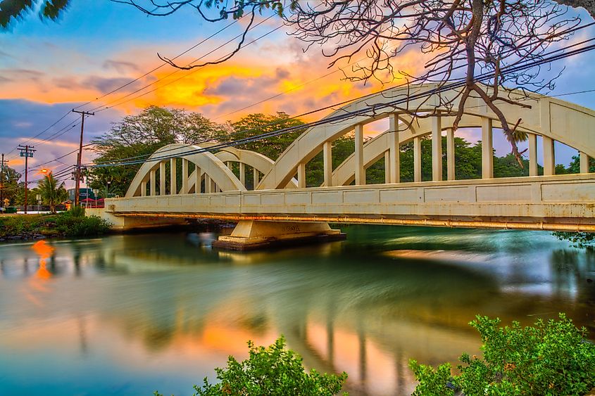 Sunrise on Anahulu Stream Bridge.