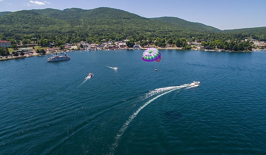 Aerial view of Lake George sports