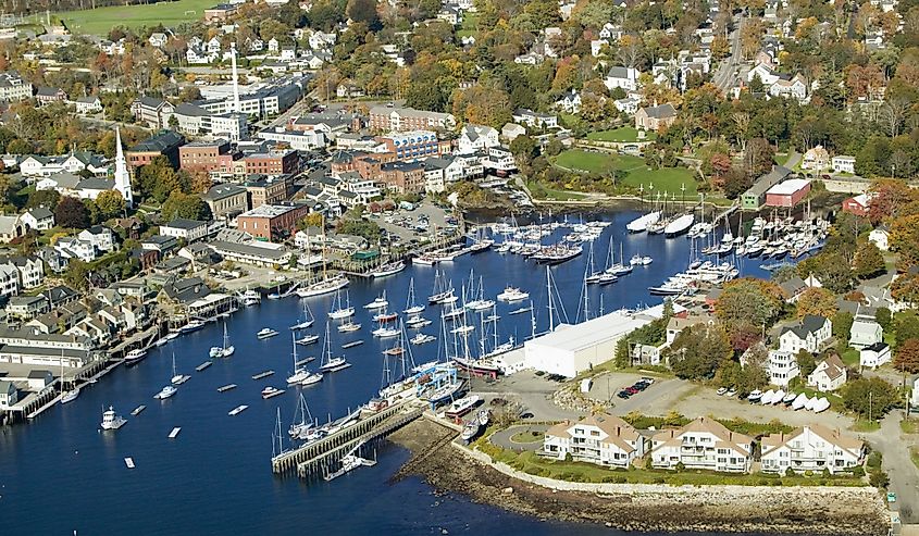 Boats in the harbor in Bar Harbor, Maine.