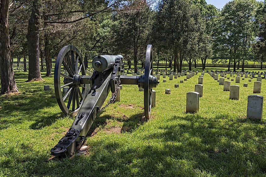 Cannon at the Stones River National Battlefield and cemetery in Murfreesboro, Tennessee