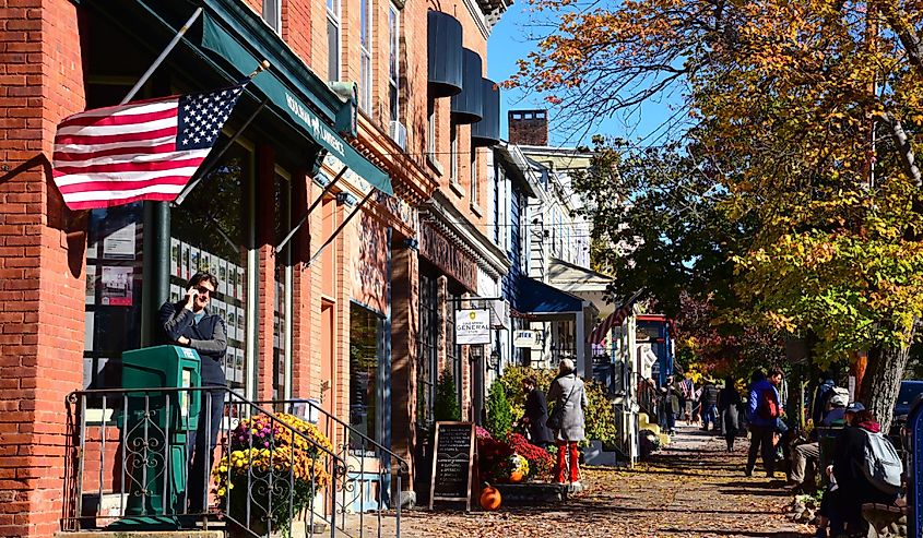 Sidewalk scene in Cold Springs, NY on a crisp Fall day.