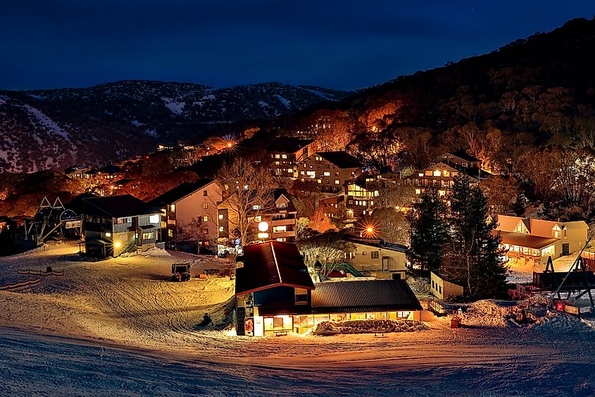 The spectacular Australian ski town of Falls Creek, Victoria, at night.