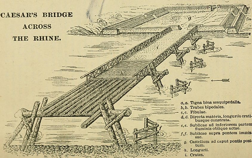 Caesar's bridge across the Rhine (Henderson, John, No restrictions, via Wikimedia Commons)