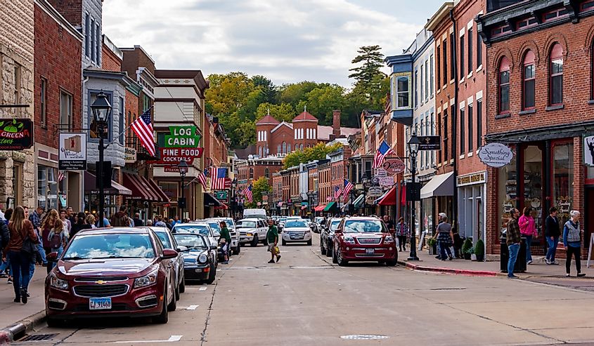 View of Main Street in historical downtown area of Galena, Illinois.