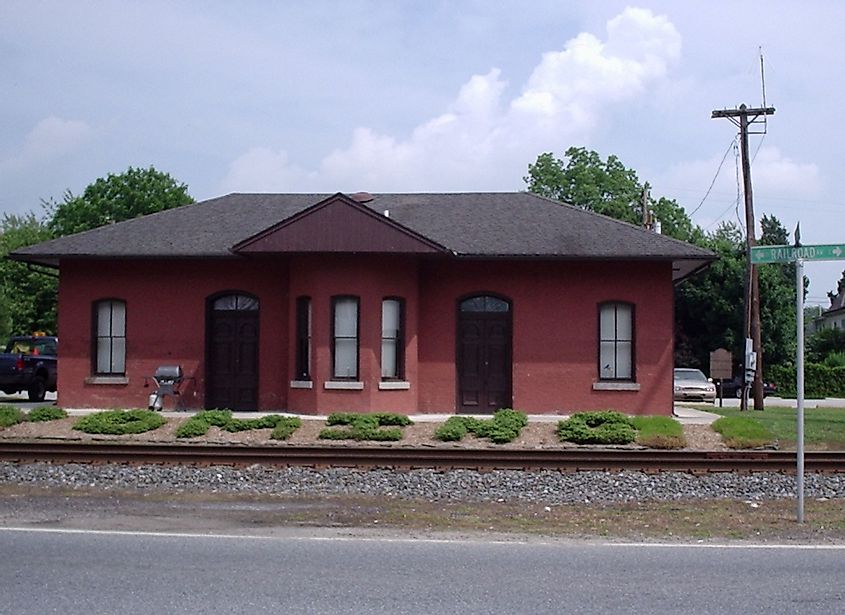Railroad depot in Wyoming Historic District in Wyoming, Delaware