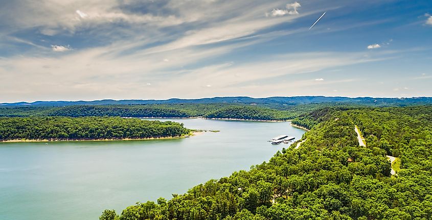 Aerial view of Bull Shoals lake.