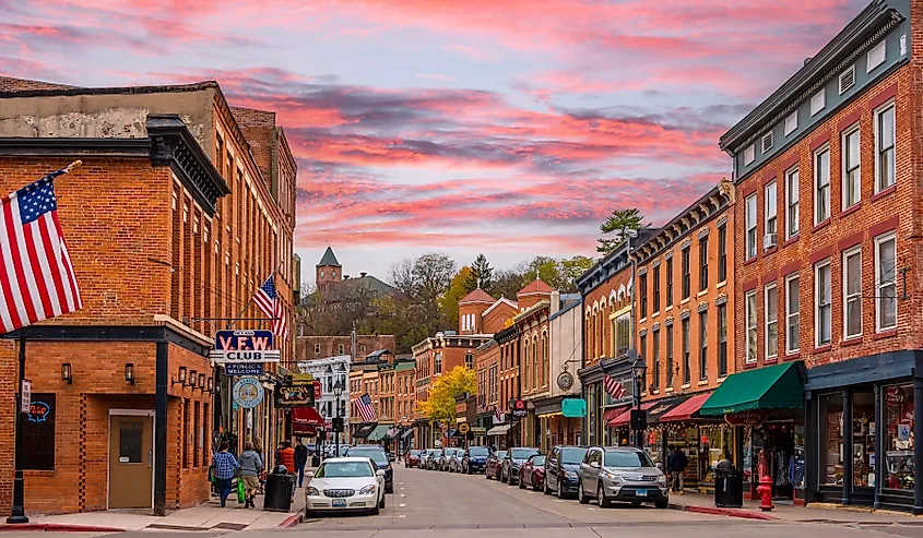 Historical Main Street in Galena, Illinois.