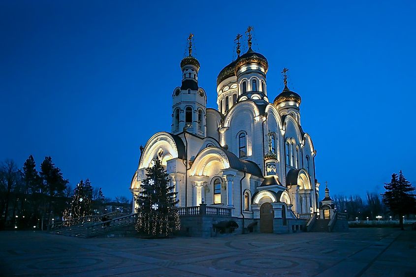 A view of the Epiphany Cathedral in Horlivka, Ukraine.