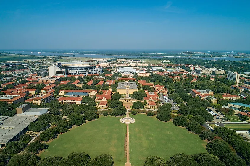 Drone aerial photo Louisiana State University college campus