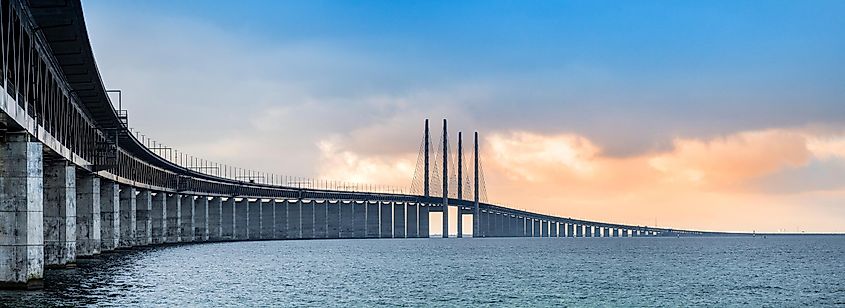 View of the Oresund Bridge in Denmark and Sweden.