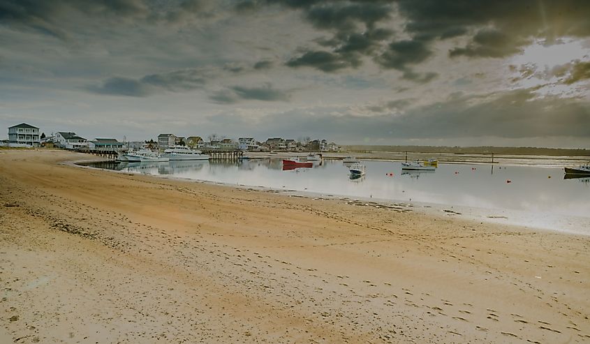 Harbor and beach scene in Seabrook, New Hampshire