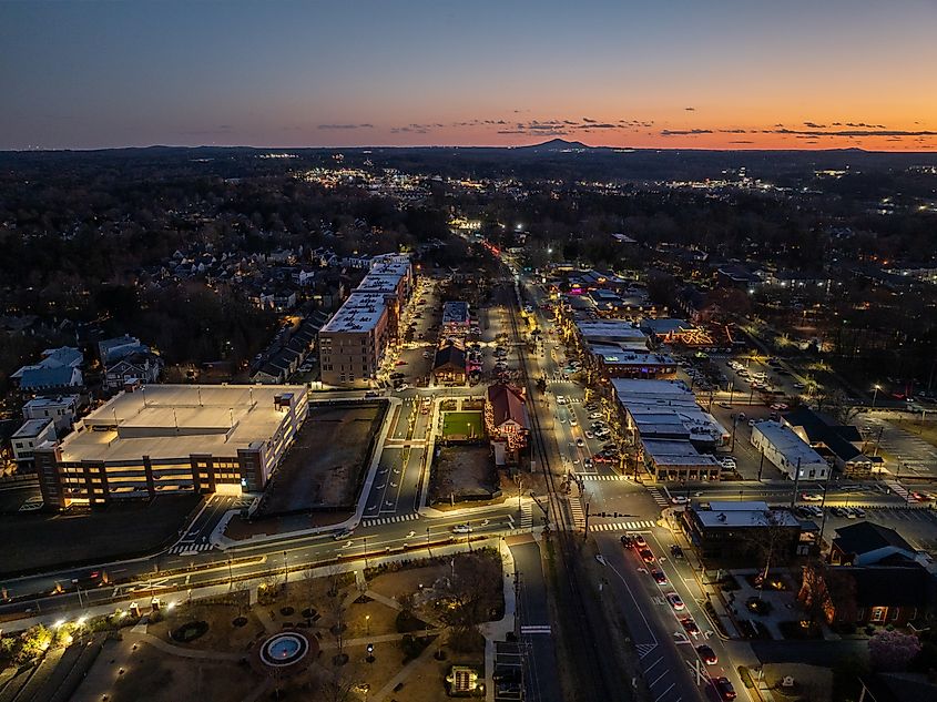 Aerial Photo of the Downtown of Woodstock, Georgia. Editorial credit: codyn83 / Shutterstock.com