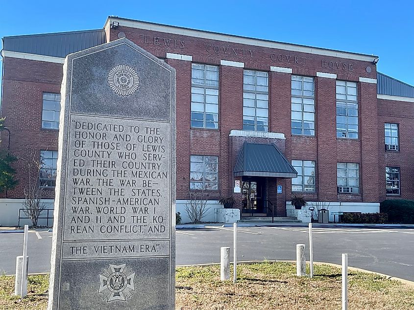 The Lewis County Courthouse in Hohenwald, Tennessee.