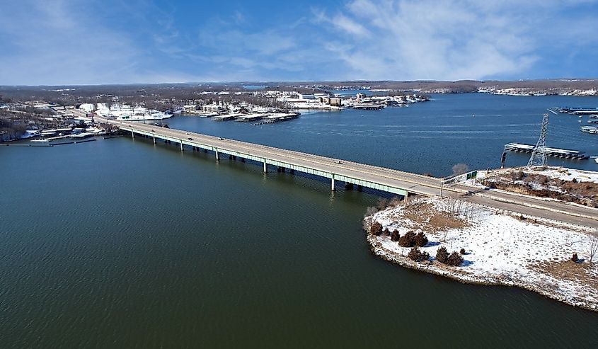 Overlooking the Grand Glaize Bridge in Osage Beach, Missouri in winter