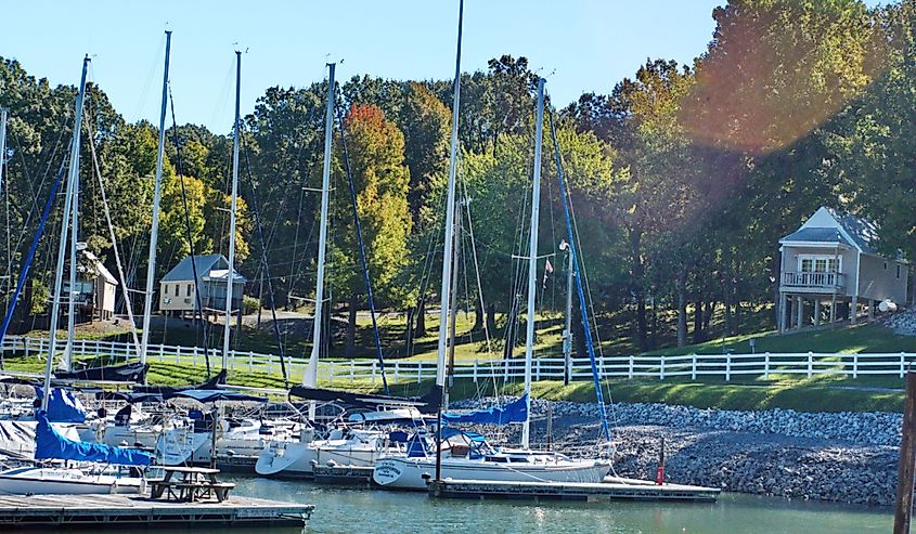 Sailboat marina on the bank of the Ohio River, Paducah, Kentucky