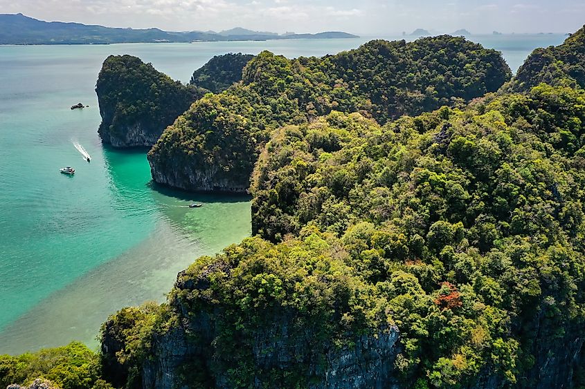 Beautiful view of nature with a calm, blue sea and islands in Cat Ba National Park Cat Vietnam