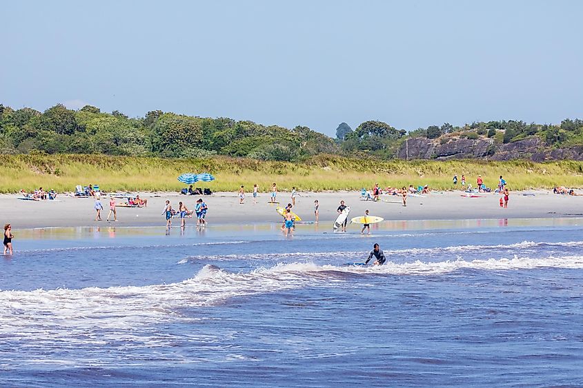 A busy sea beach in Middletown, Rhode Island.