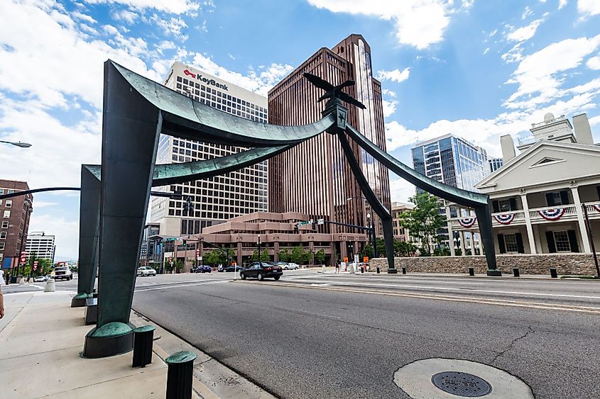 The Eagle Gate Monument in Salt Lake City, Utah