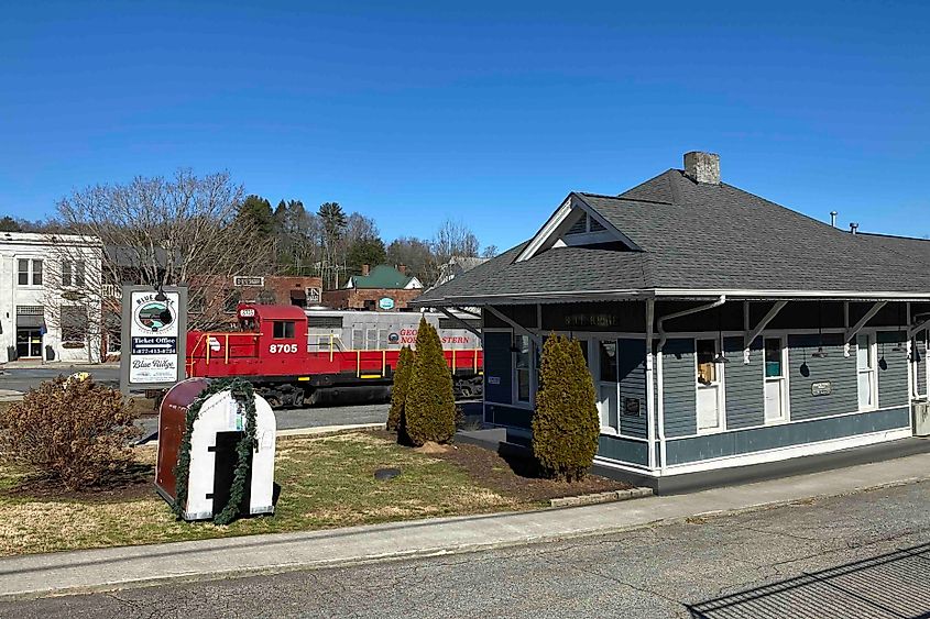 Blue Ridge Scenic Railway train and station image credit Bryan Dearsley