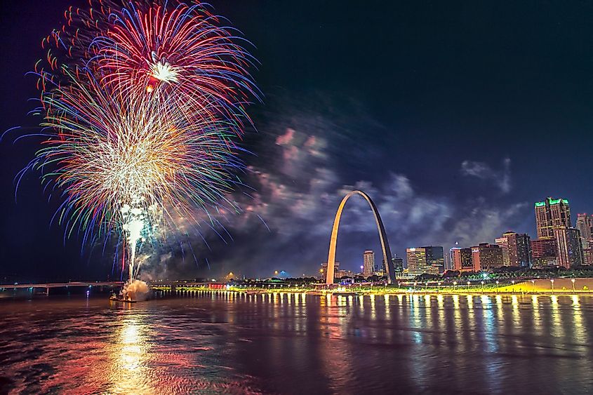 Fireworks over Gateway Arch in Missouri