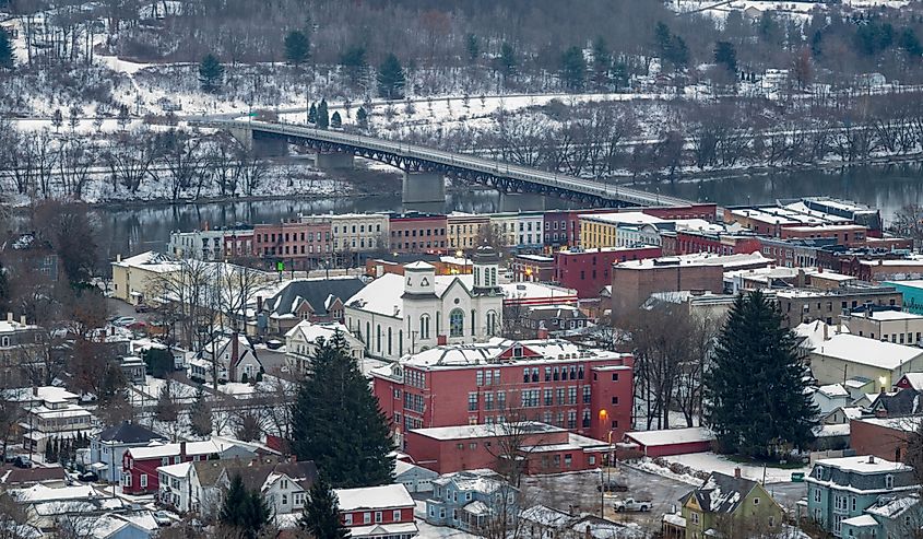 Overlooking dowtown Owego, in winter, a small village in New York State, located along the Susquehanna River.