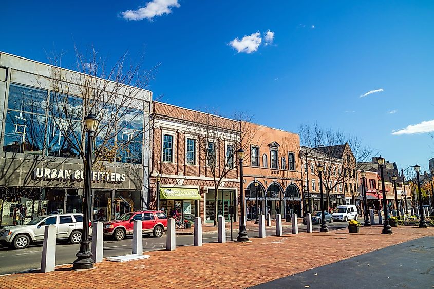 Shops at Broadway Street in downtown New Haven, Connecticut