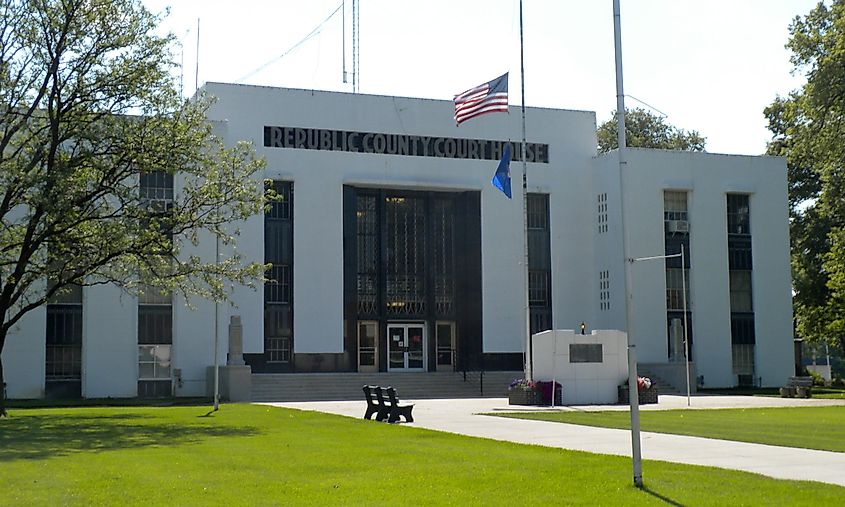 Republic County Courthouse in Belleville, Kansas, listed on the NRHP since 2002 and completed in 1940. 