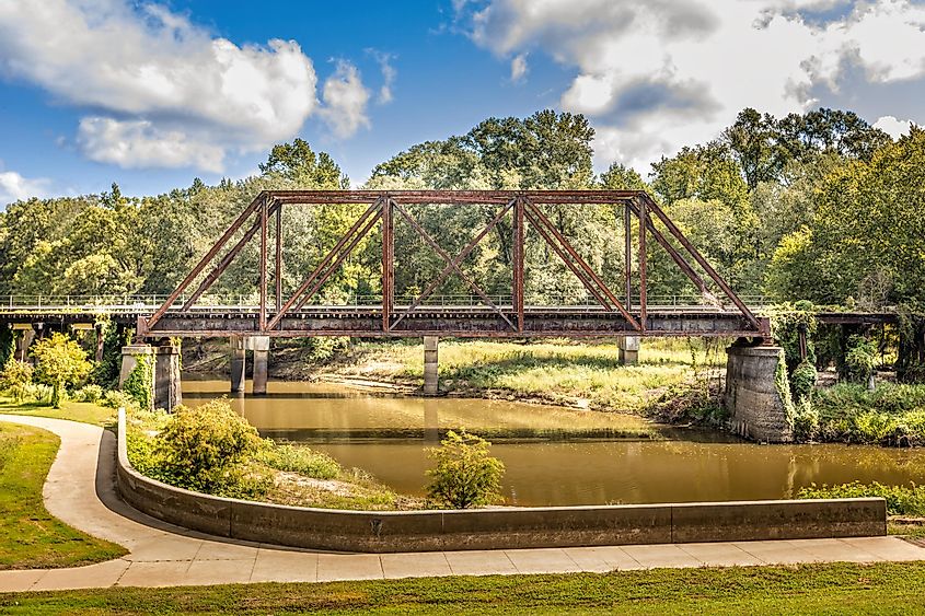 Old historic railway bridge in Jefferson, Texas, USA.