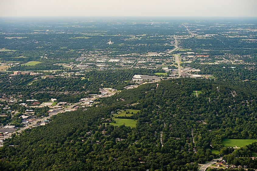 Aerial view of northern Fayetteville, Arkansas. 