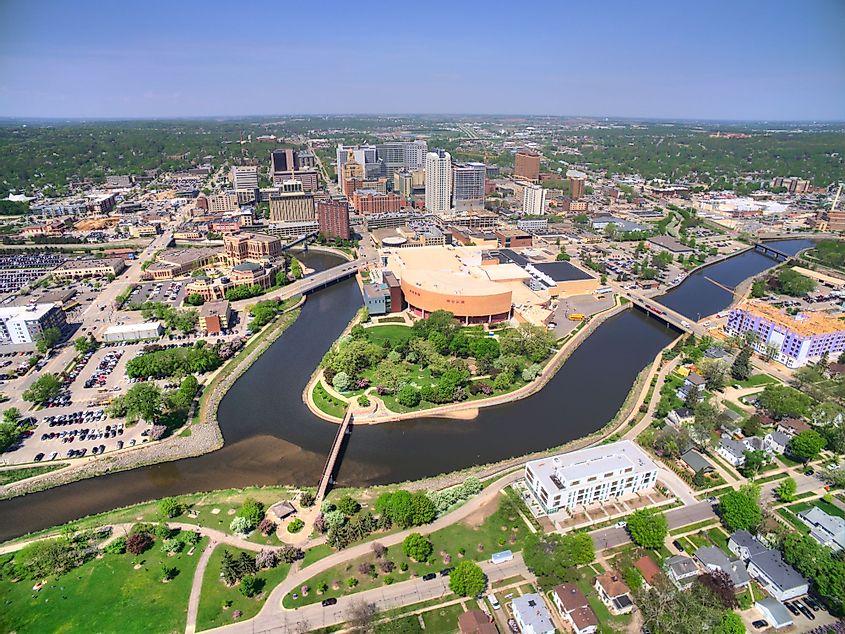 Aerial view of Rochester - a major city in southeast Minnesota. 