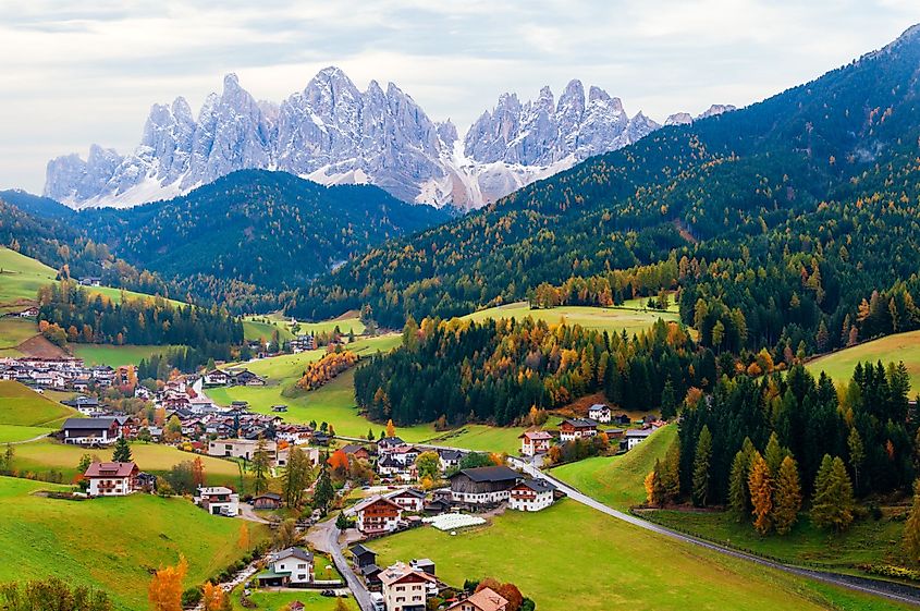 Aerial view of Santa Maddalena, Italy