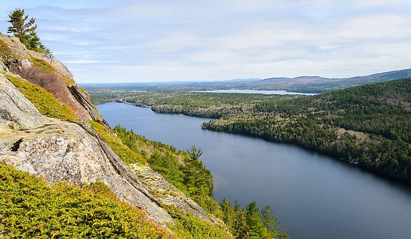 Beech Mountain overlook of Echo Lake at Acadia National Park in Maine